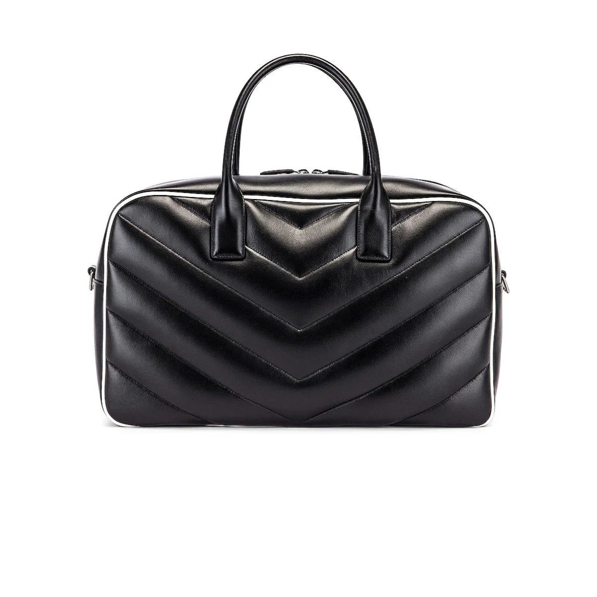 Saint Laurent Miles Logo Black Calf Leather Bowling Duffel Bag