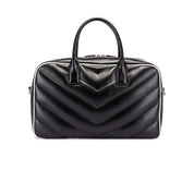 Saint Laurent Miles Logo Black Calf Leather Bowling Duffel Bag