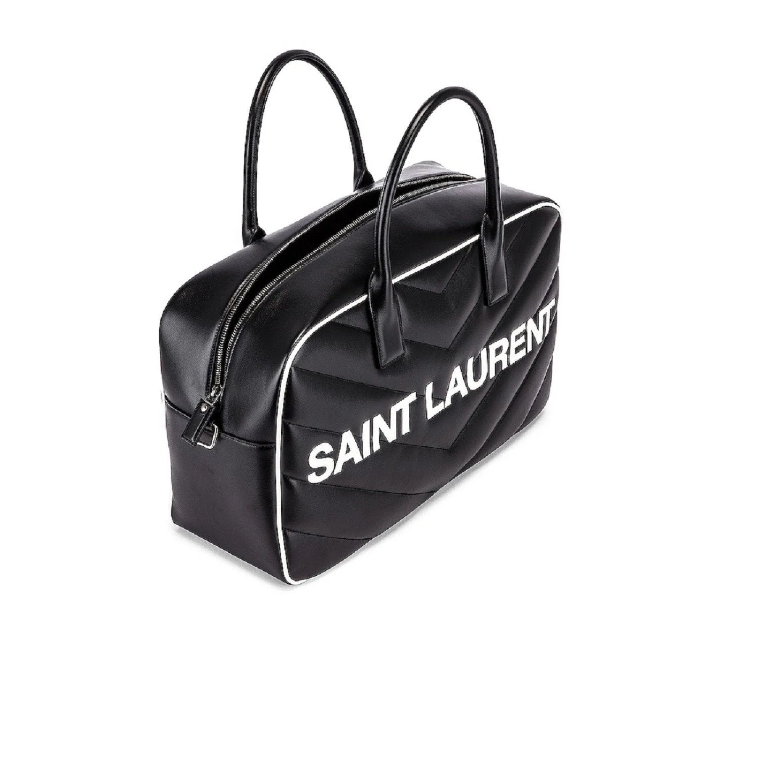 Saint Laurent Miles Logo Black Calf Leather Bowling Duffel Bag