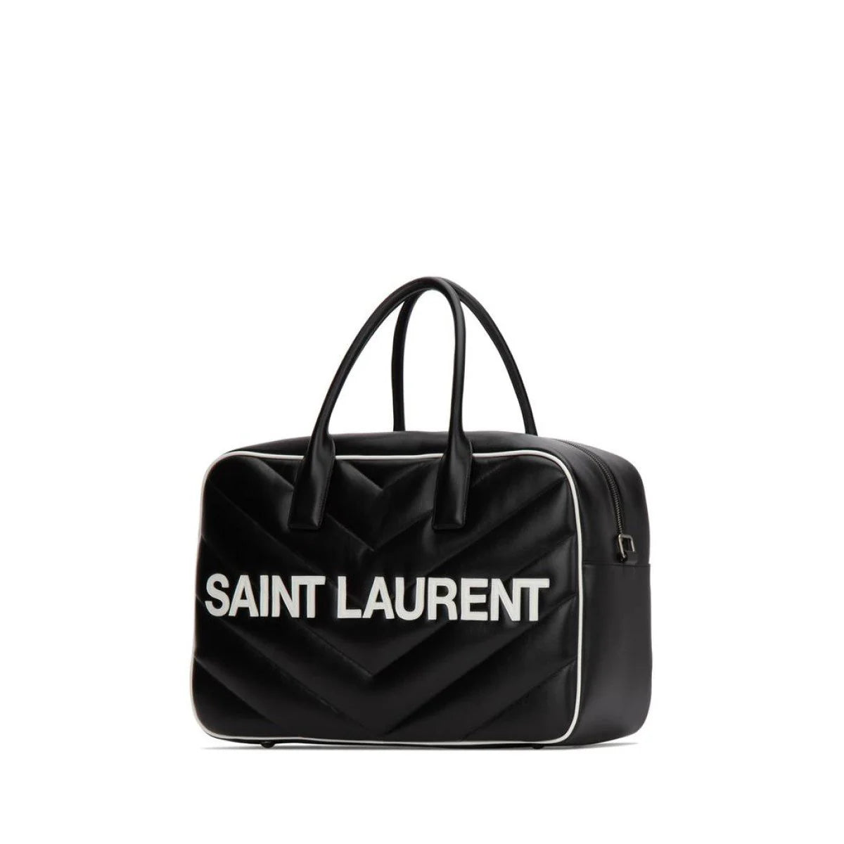 Saint Laurent Miles Logo Black Calf Leather Bowling Duffel Bag