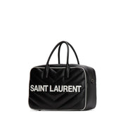 Saint Laurent Miles Logo Black Calf Leather Bowling Duffel Bag