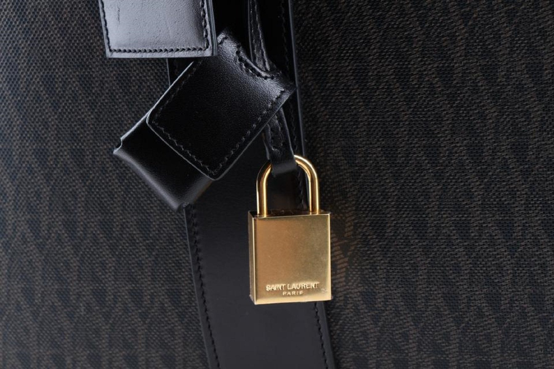 Saint Laurent Monogram Large Luggage Dark Brown Coated Canvas Case Bag