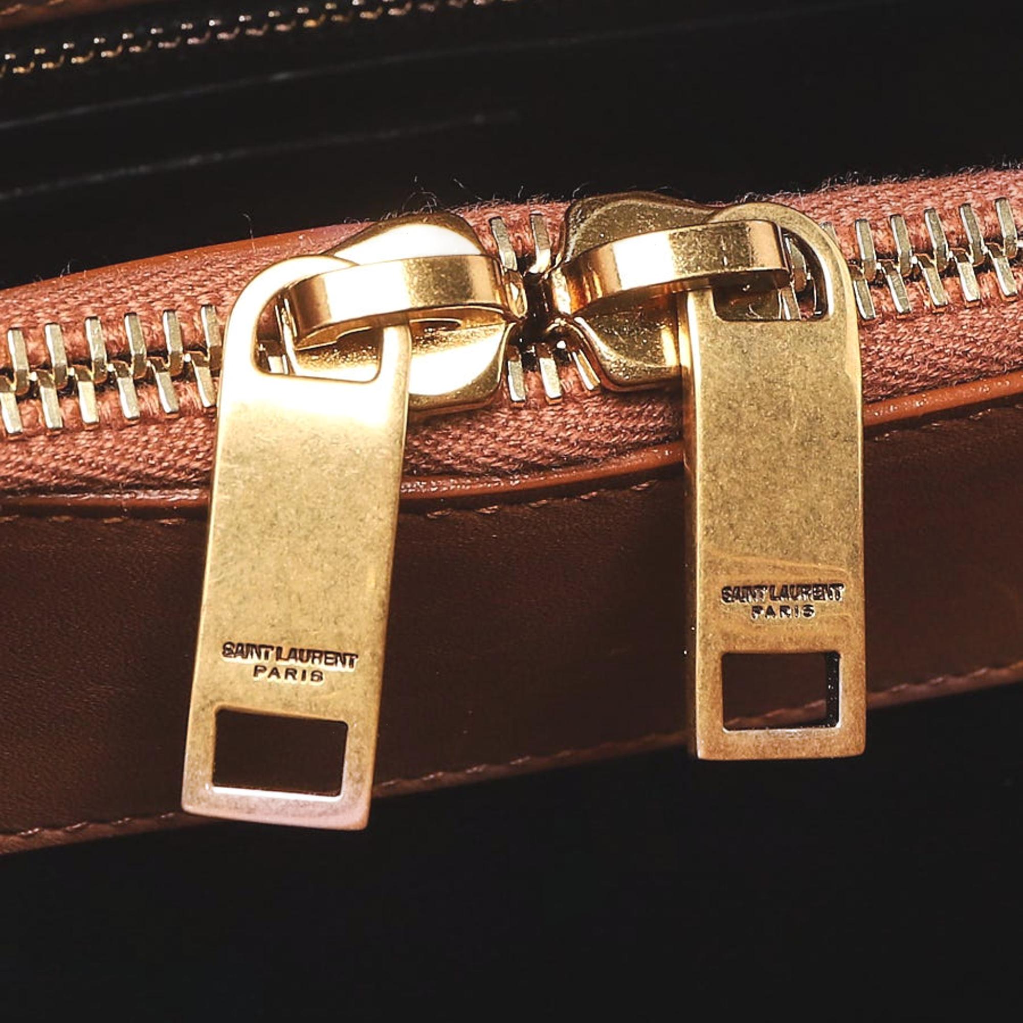 Saint Laurent Sac De Jour Black Canvas and Brown Leather Satchel Bag