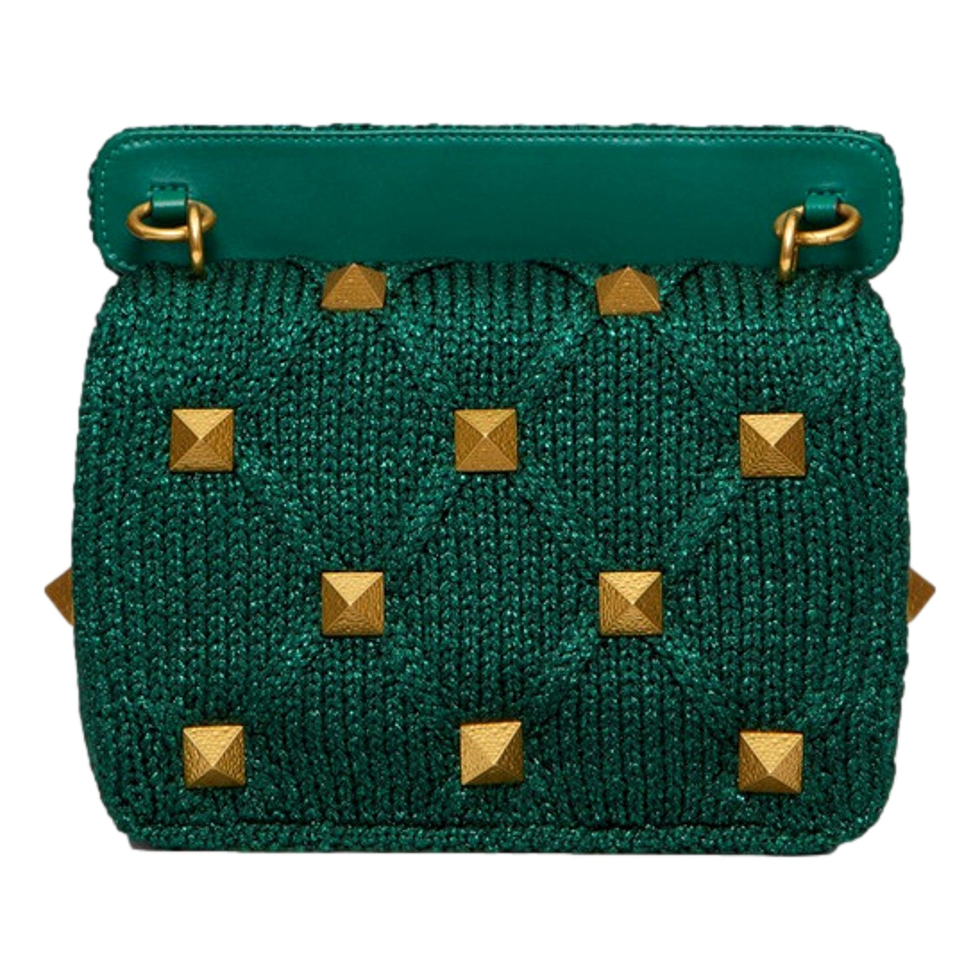 Valentino Garavani Roman Stud Medium Shoulder Bag Metallic Green Lurex