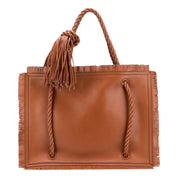 Valentino Garavani The Rope Large Fringe Brown Leather Tote Bag