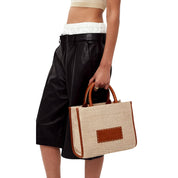 Versace Athena Raffia Leather Small Shopper Tote Beige