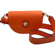 Versace Half-Moon La Medusa Vitello Leather Orange Crossbody Handbag
