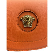 Versace Half-Moon La Medusa Vitello Leather Orange Crossbody Handbag