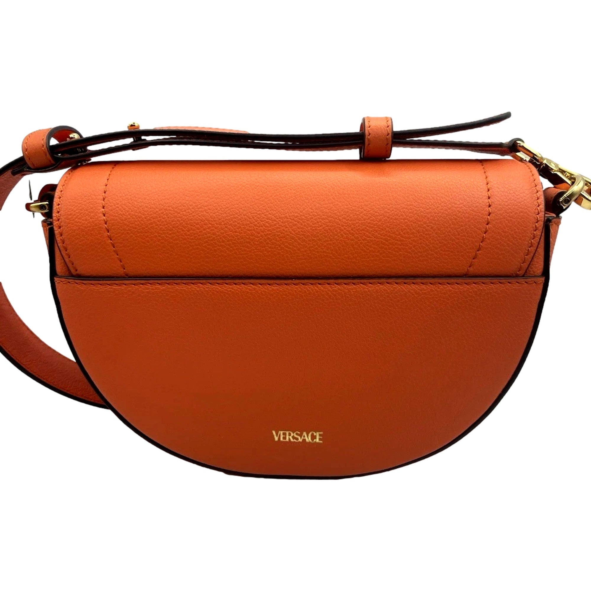 Versace Half-Moon La Medusa Vitello Leather Orange Crossbody Handbag