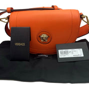 Versace Half-Moon La Medusa Vitello Leather Orange Crossbody Handbag