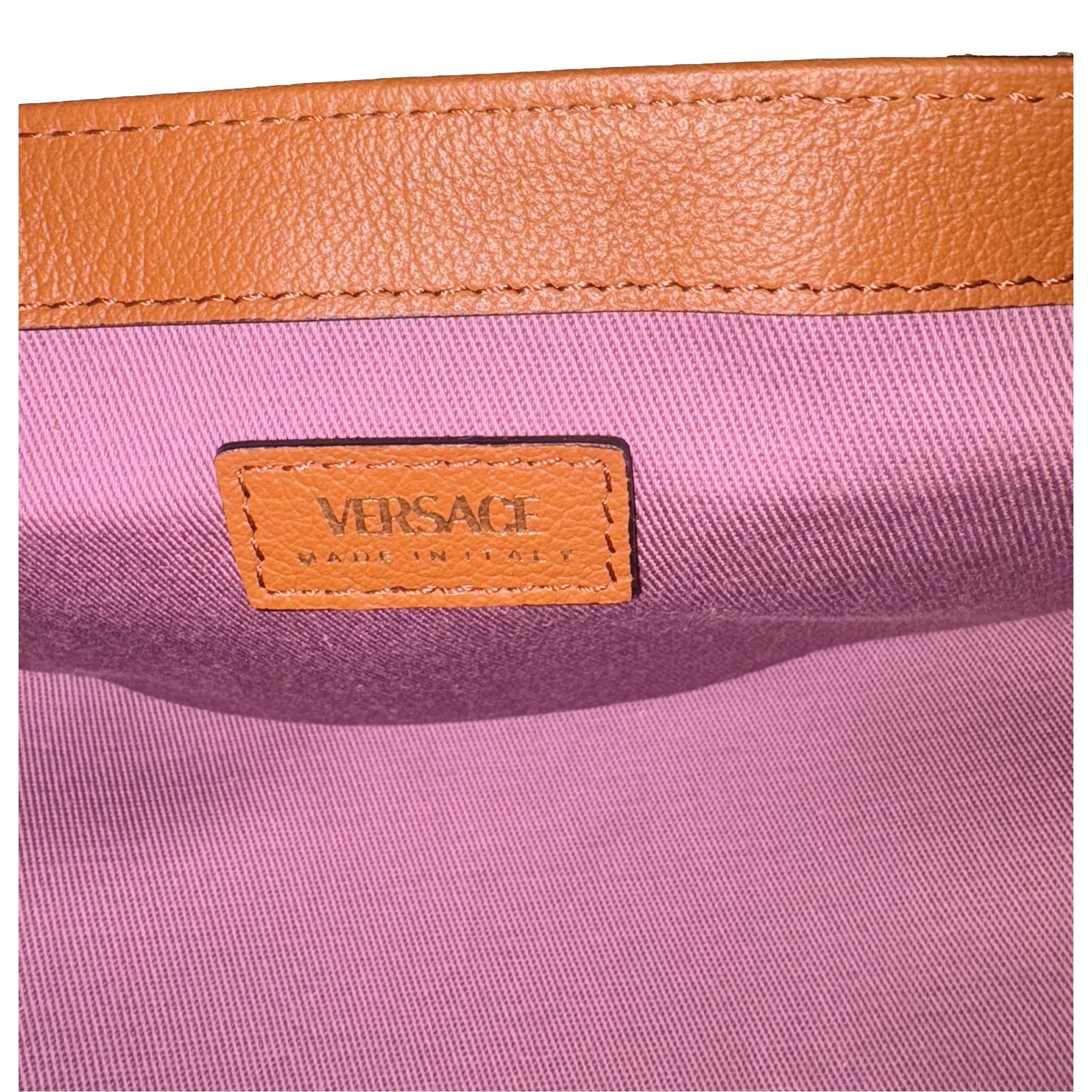 Versace Half-Moon La Medusa Vitello Leather Summer Nude Brown Crossbody Handbag