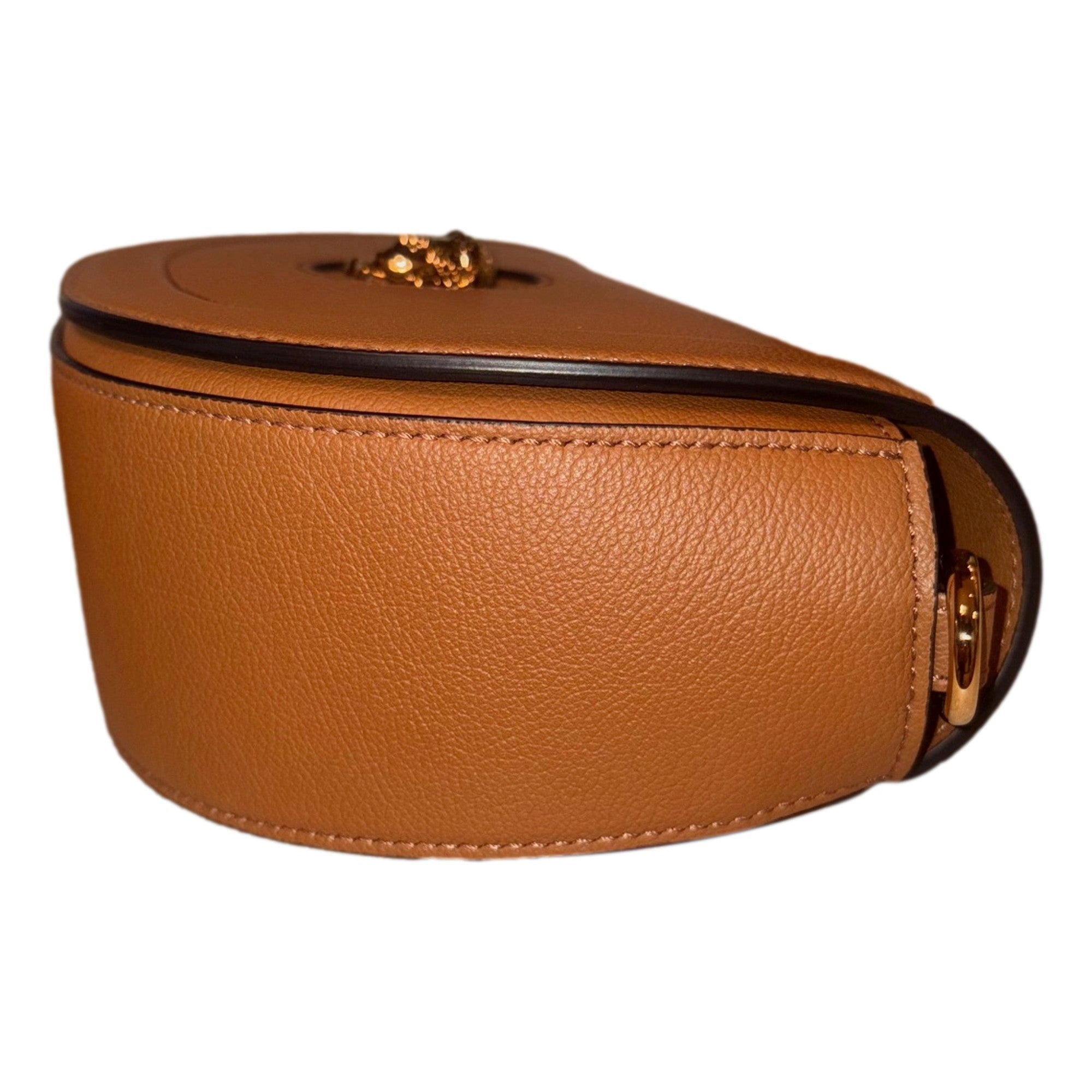 Versace Half-Moon La Medusa Vitello Leather Summer Nude Brown Crossbody Handbag