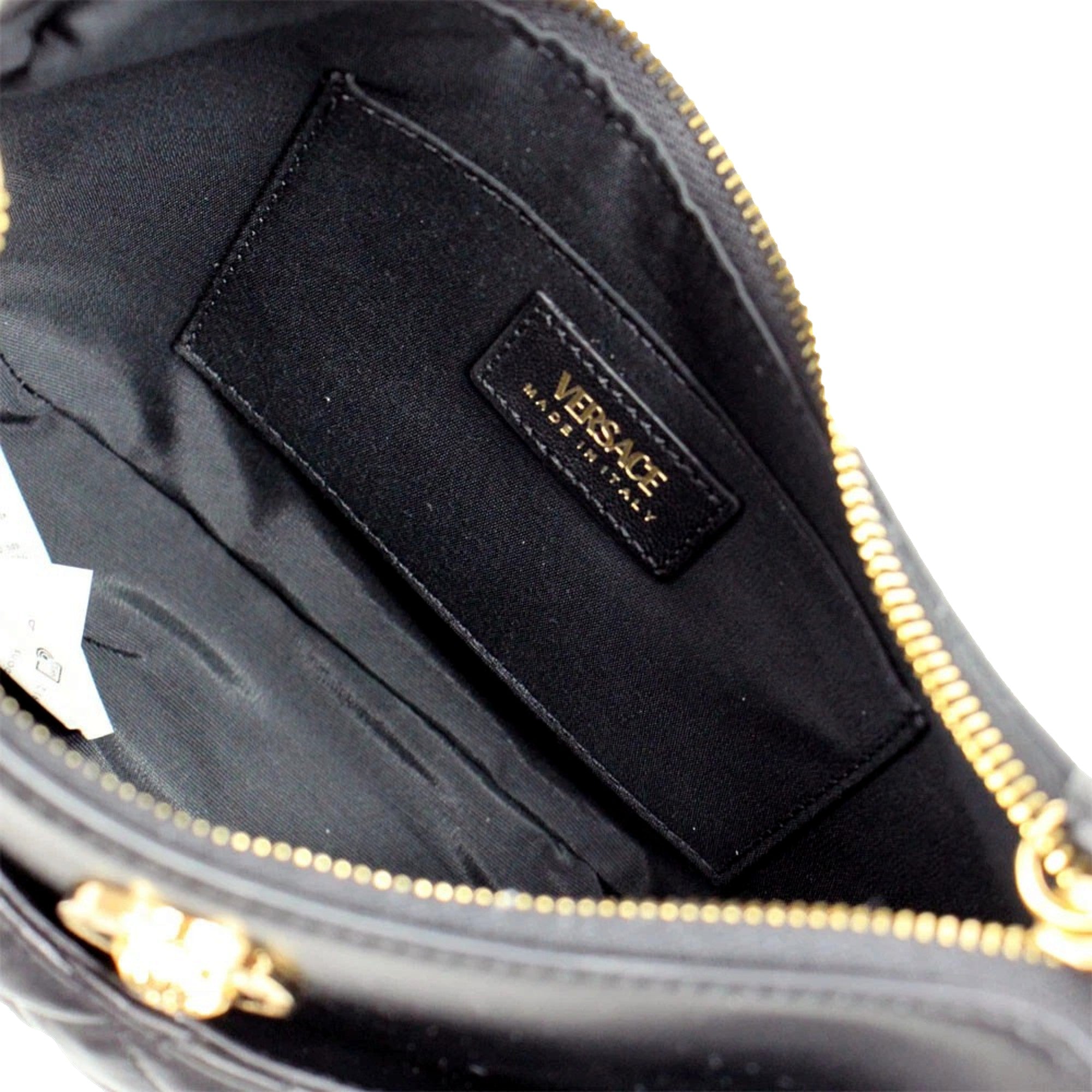 Versace La Medusa Half Moon Hobo Shoulder Crossbody Bag Black Leather
