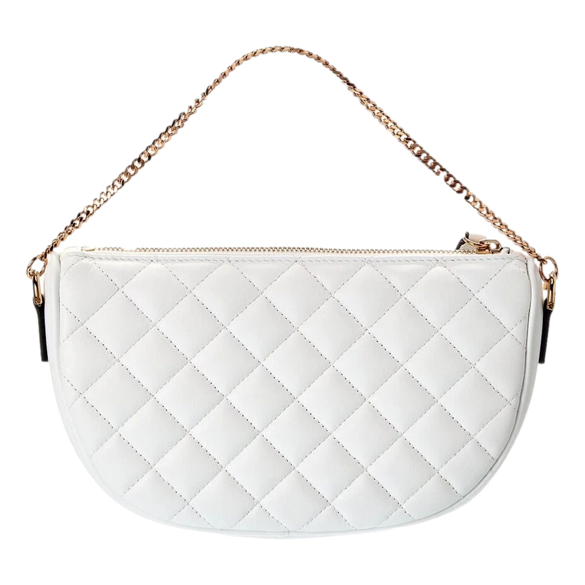 Versace La Medusa Half Moon Quilted Nappa Leather White Crossbody Bag