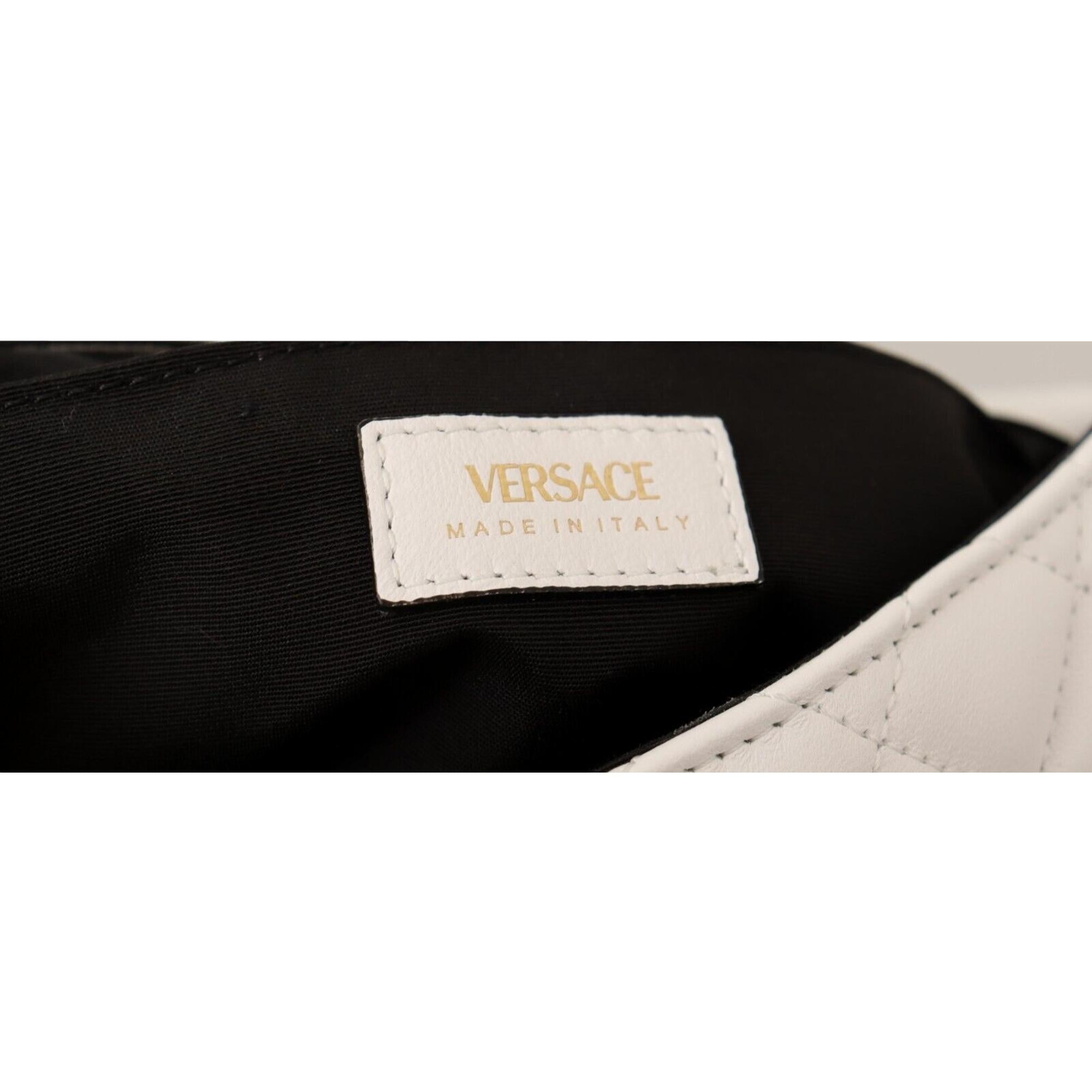 Versace La Medusa Nappa Quilted Beige Leather Chain Small Crossbody Bag