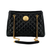 Versace La Medusa Nappa Quilted Black Leather Large Tote Bag