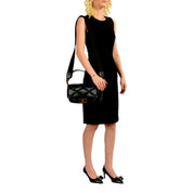 Versace La Medusa Quilted Calfskin Leather Black Crossbody Bag Gold Chain