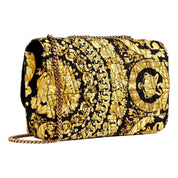 Versace Virtus Barocco Print Quilted Black and Gold Silk Shoulder Bag